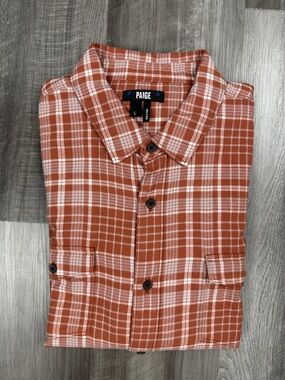 Paige Light Flannel Dried Rose Plaid Long Sleeve Button Down - Large